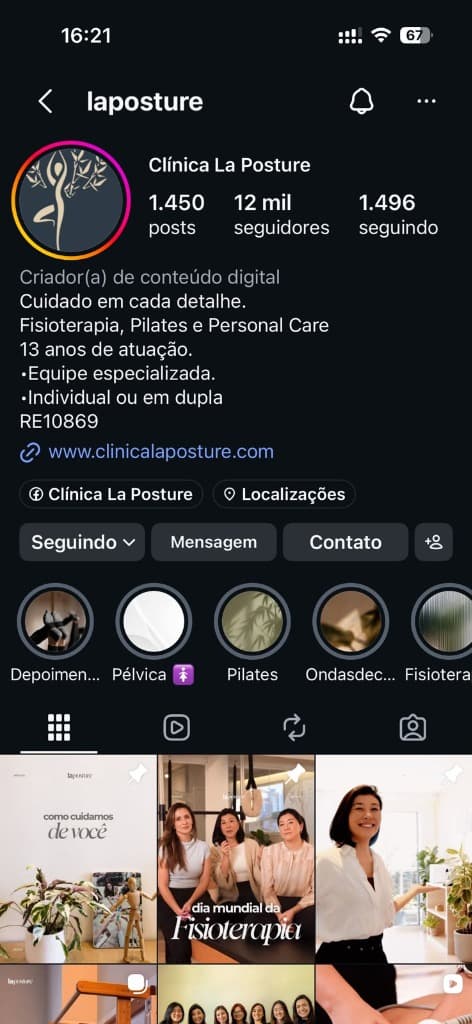 Perfil Oficial Clínica La Posture no Instagram